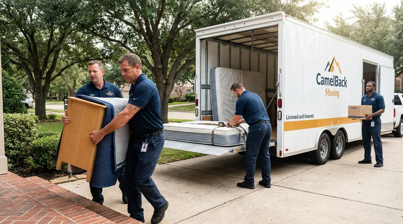 Crew loading residential truck for cross-state move from Turner, ME